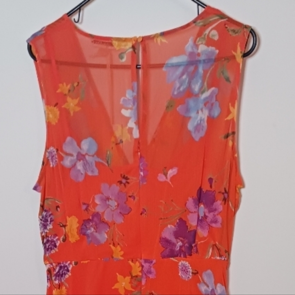 Calvin Klein Dress Midi Floral Sleeveless Summer Casual Orange 16 Plus - Picture 7 of 12